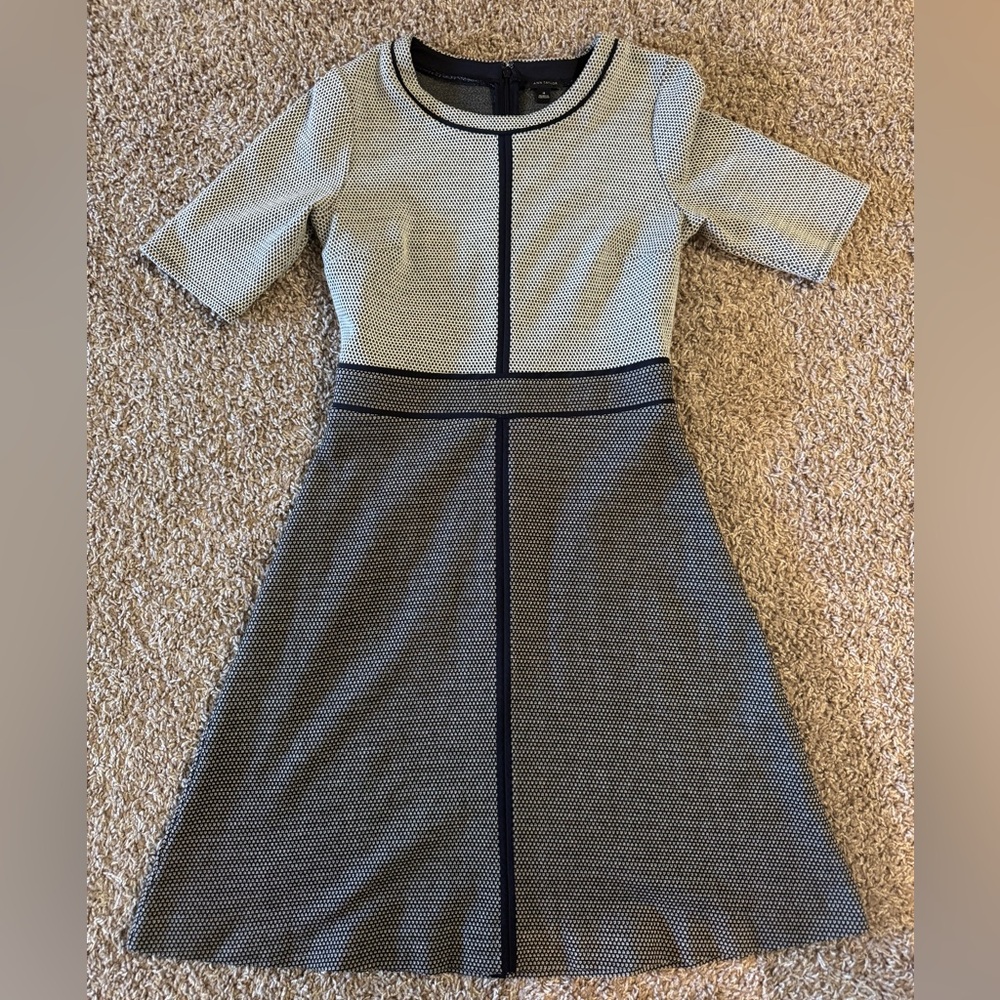 Ann Taylor Gray and White A-Line Midi Dress